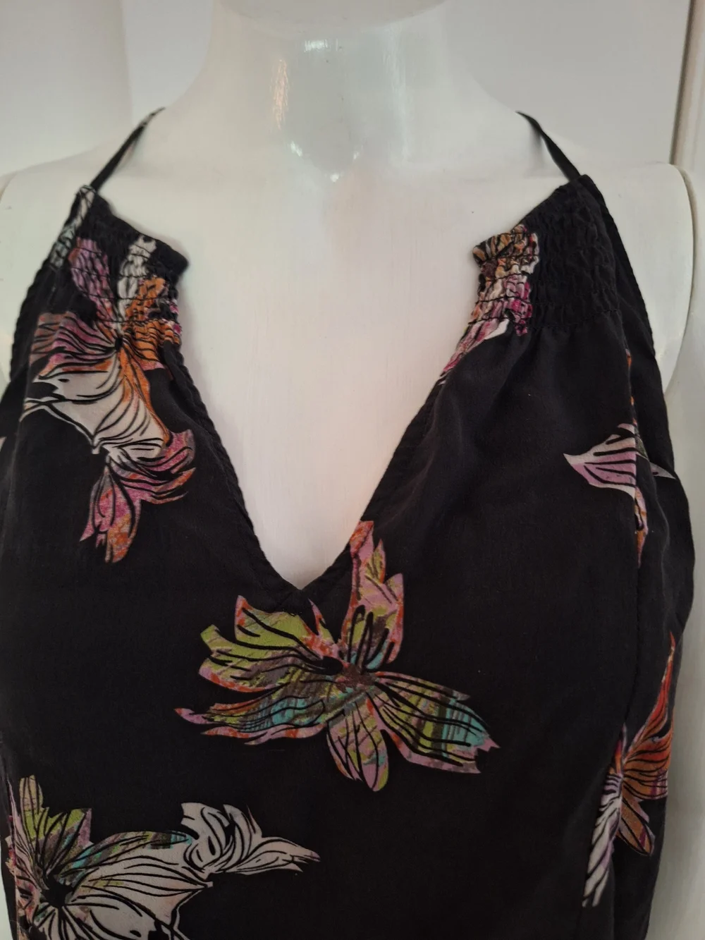 EUC Maeve Black Floral Halter Tank Top Camisole with Multicolor Blooms - Picture 3 of 6